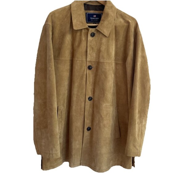 Vintage 90s Newport Harbor Suede Jacket Mens XL Beige Soft Button Up Washable - Picture 1 of 15